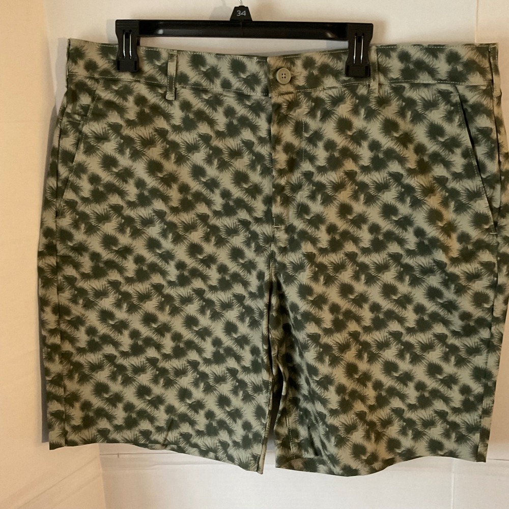 DKNY Mens Size 40 Olive Green Palm Burst Print Stretch Cotton Chino Shorts